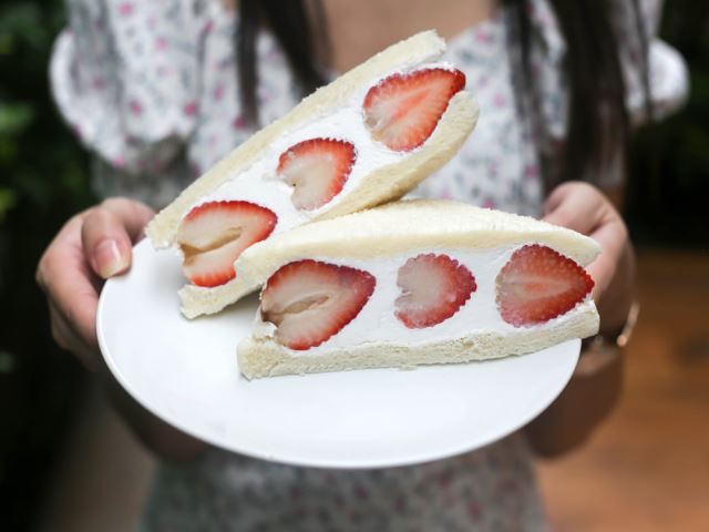 Japanese style strawberry and cream sandwiches on a plate