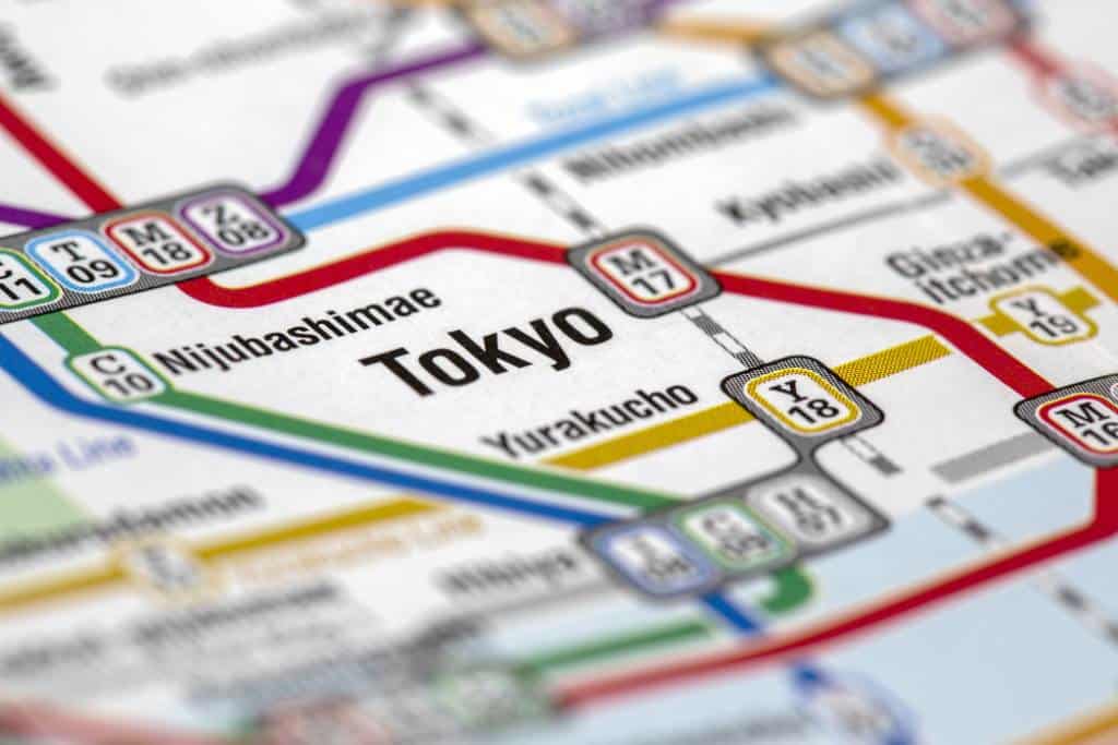 Close up of Tokyo Subway map