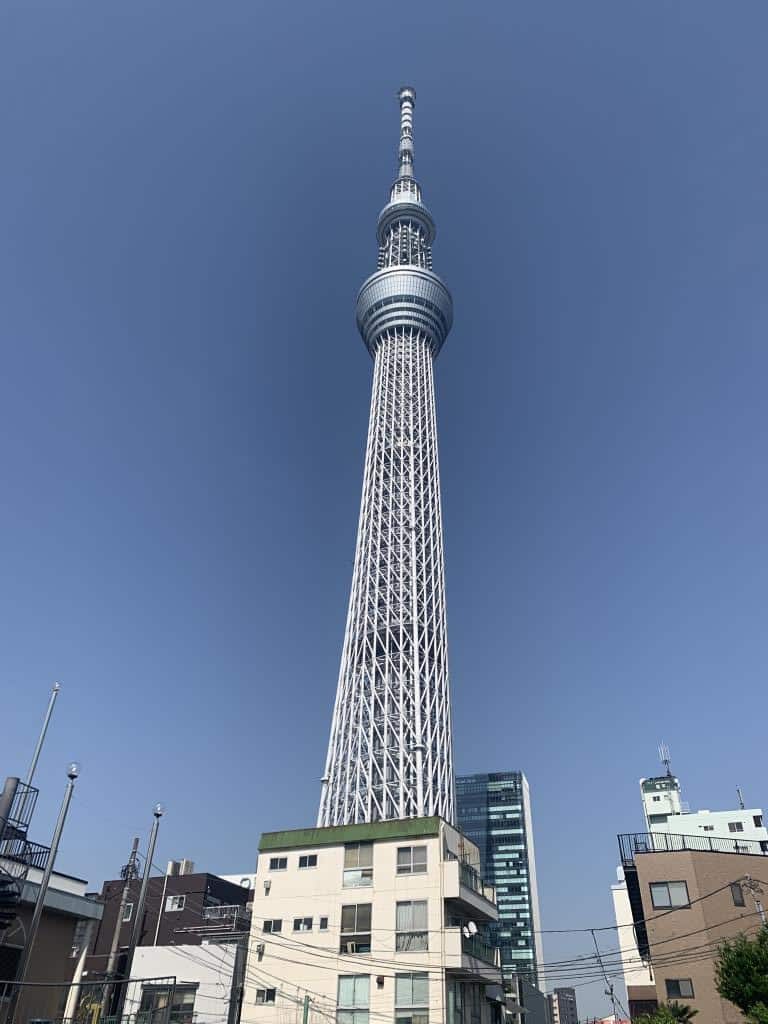 Tokyo skytree building against a bright blue sky