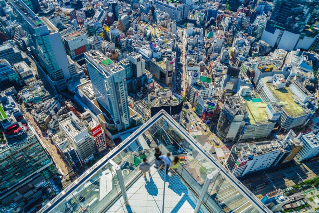 view from top of Shibuya Sky in Tokyo showing skyscrapers and other buildings