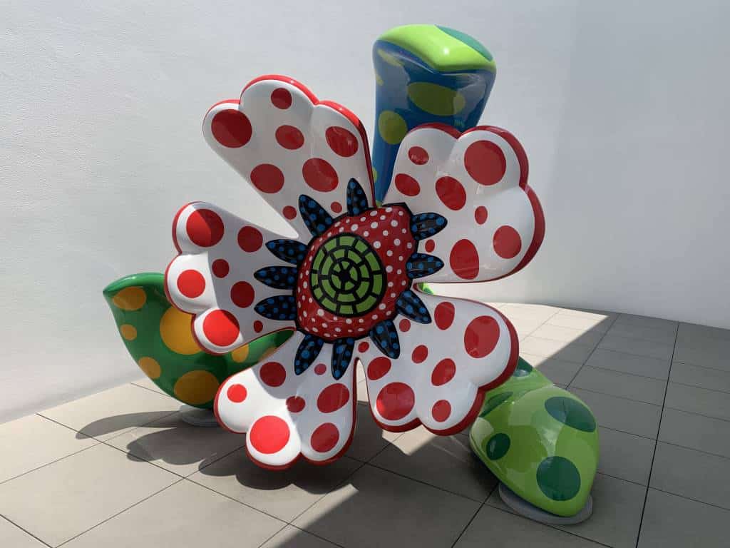 Giant polka dot coloured flower sculpture at the Yayoi Kusama Museum in Tokyo. 