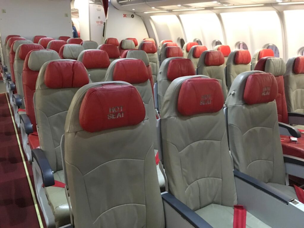 Row of seats on an Air Asia plane - Quiet Zone area.
