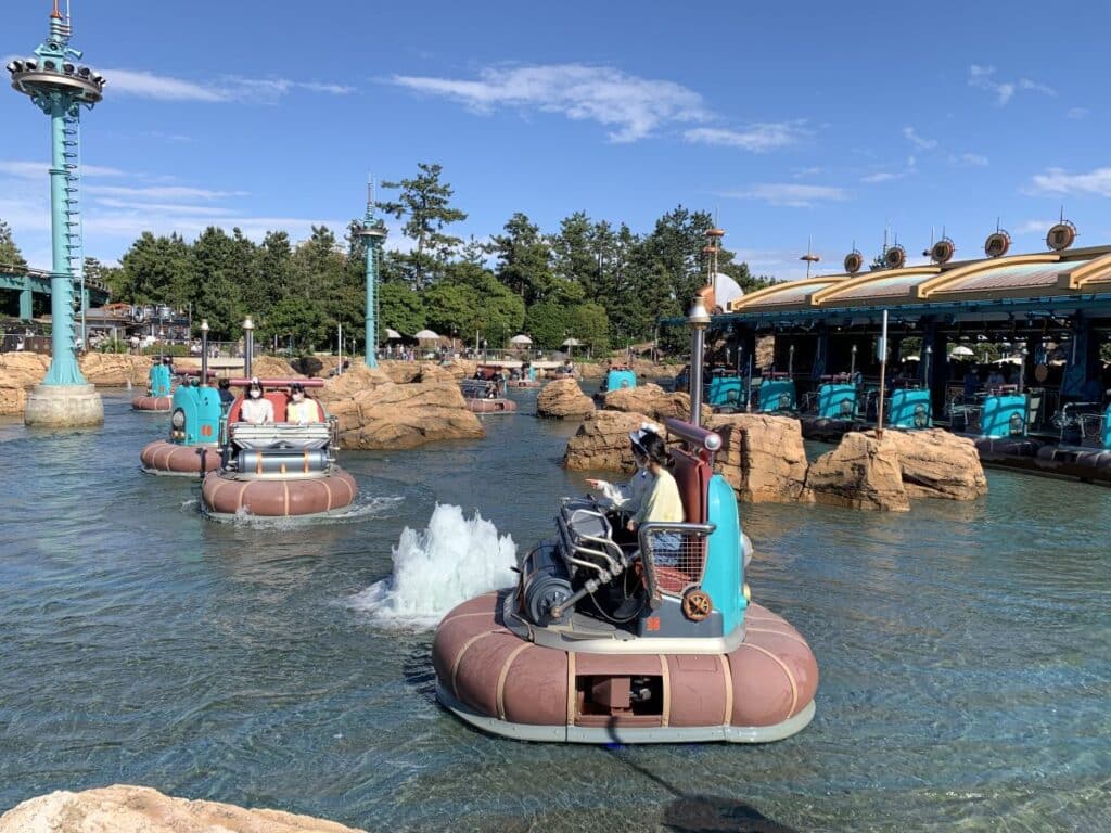 People riding the Aquatopia ride at Tokyo DisneySea