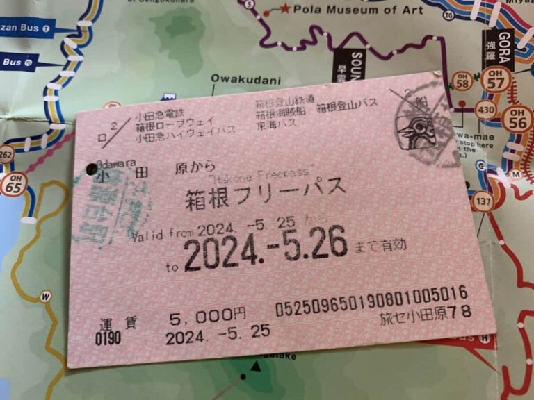 Hakone Free Pass paper ticket on the map showing the routes you can use