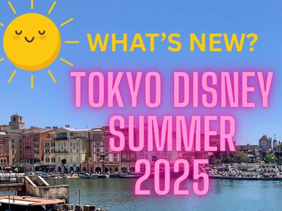 view of the lagoon at DisneySea with the words Tokyo Disney Summer 2025 above it