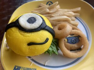 Minion burger with onion rings at USJ