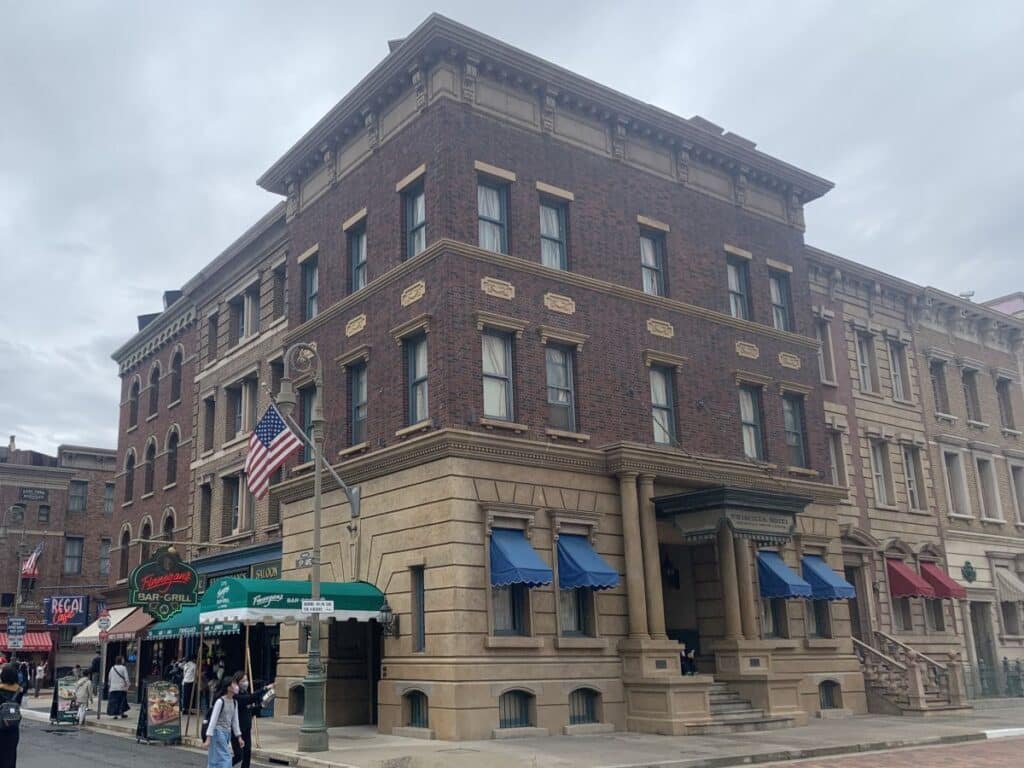Exterior of Finnegans Bar and Grill at USJ also showing other parts of the New York area