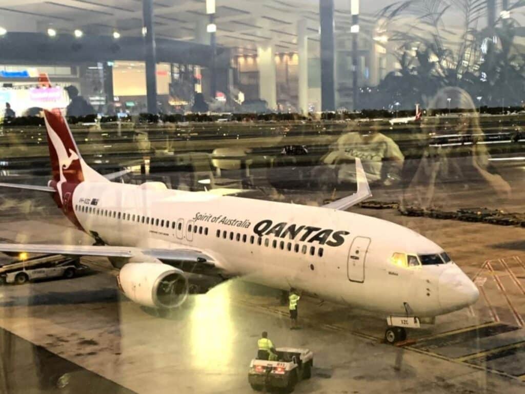Qantas plane on the tarmac waiting to go to Japan