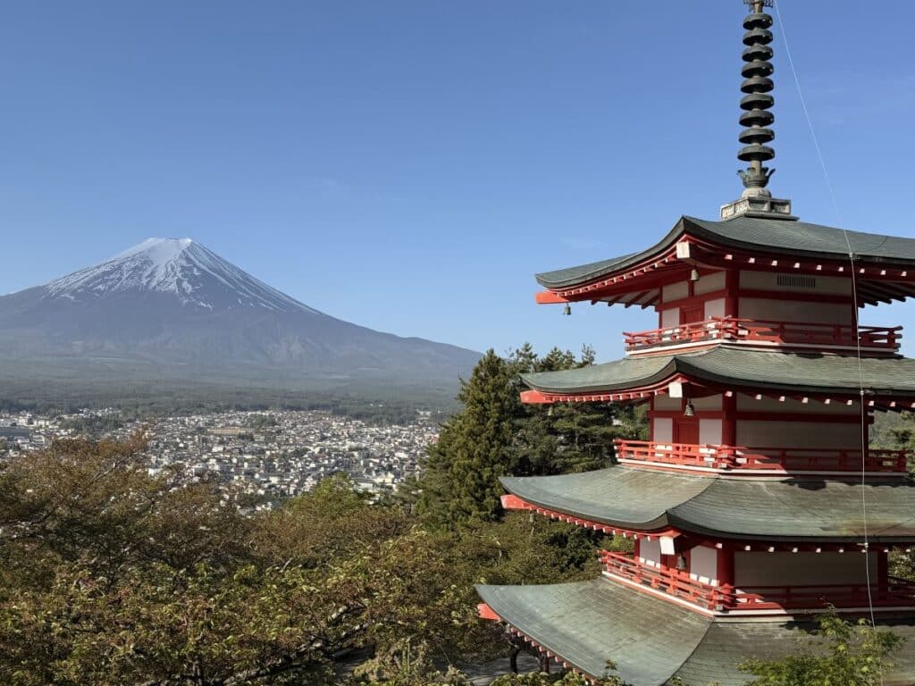 View of Mount Fuji with the Chureito Pagoda in the foreground