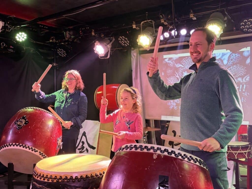 Family practise Taiko drumming in Kyoto
