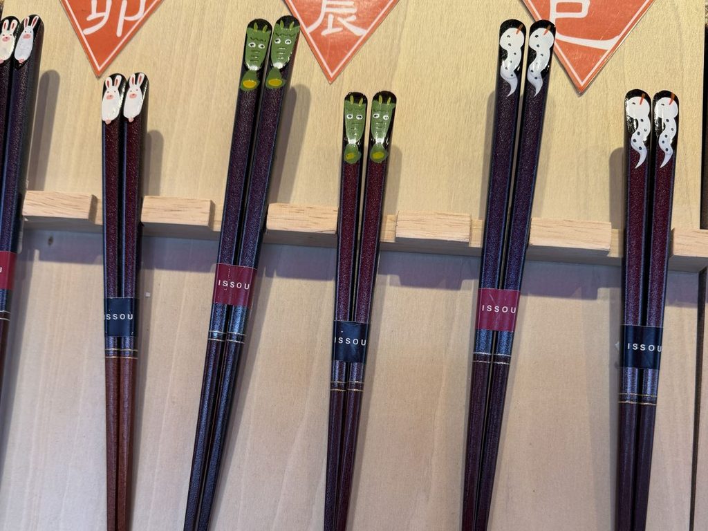 Chopsticks in a store in Japanw ith desgins of rabbits on them