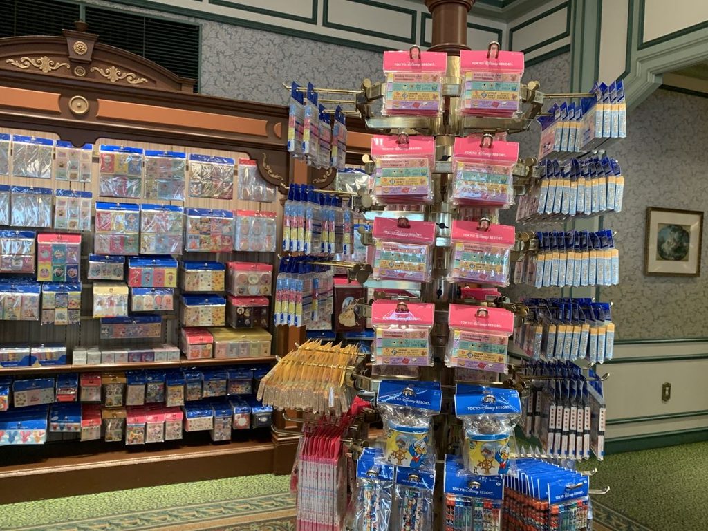 Rows of stationary in the stationary shop at Tokyo Disneyland