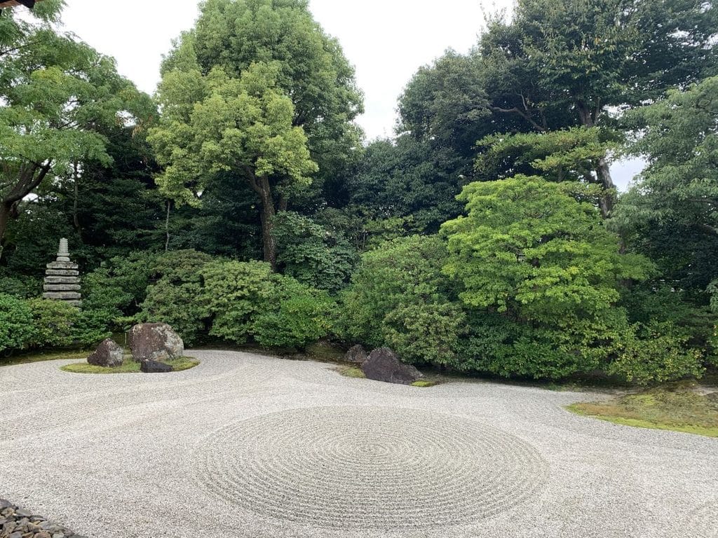 Gravel combed in circle at the Zen Garden at Kennin ji