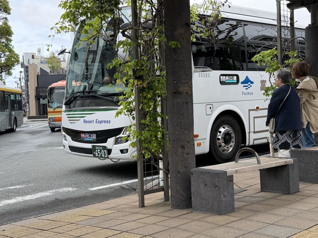 Bus to Kawaguchiko waits at the stop in Mishima Station